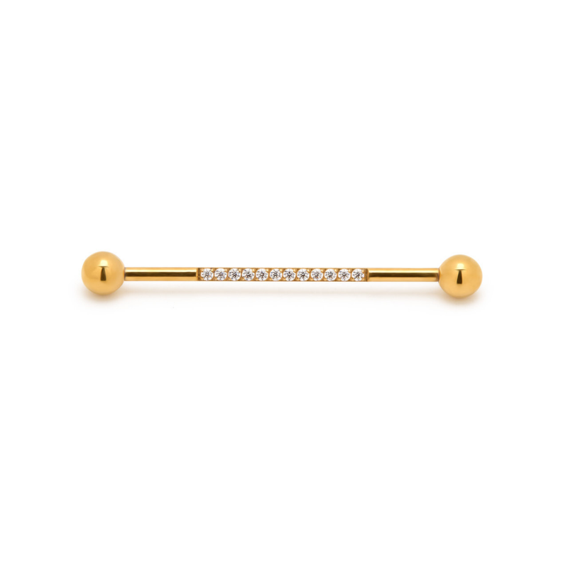 24kt Gold PVD Titanium Internally Threaded Jeweled Straight Barbell