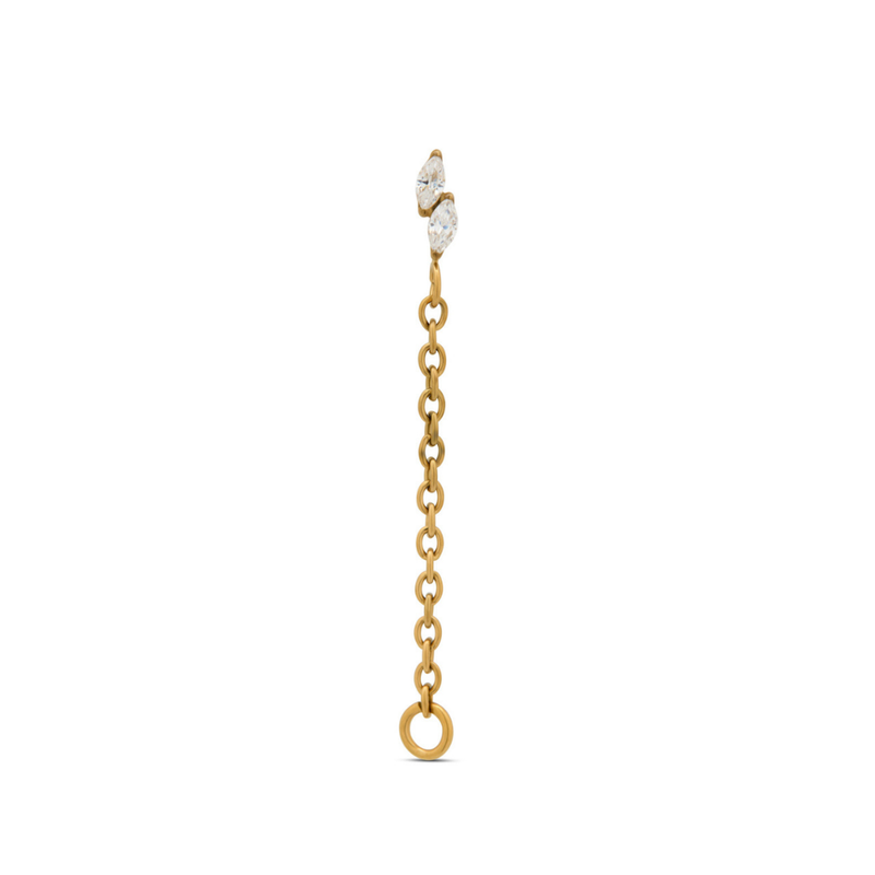 24kt Gold PVD Titanium Threadless Duo Marquise w Chain Attachment