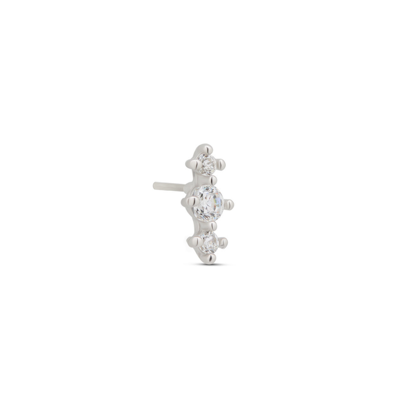 14kt White Gold Threadless - 3 Stone Prong Set Round 1mm - 2mm Attachment