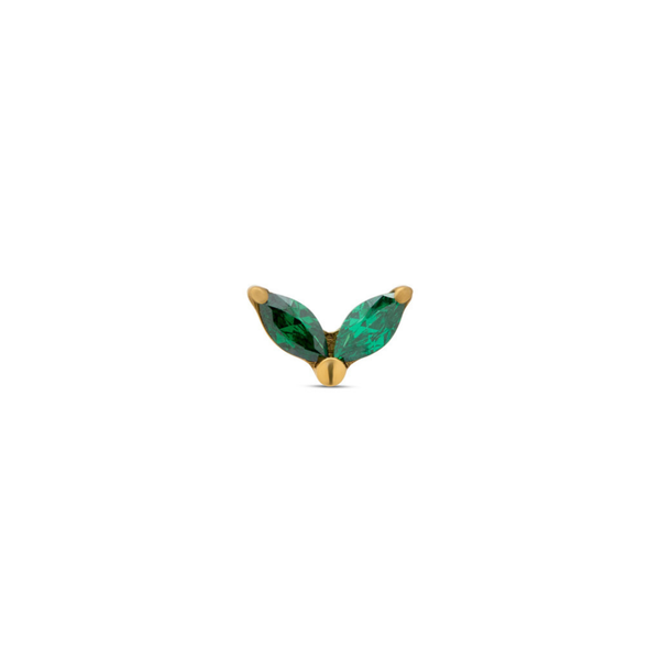 24kt Gold PVD Titanium Threadless 2 Marquise Emerald Attachment