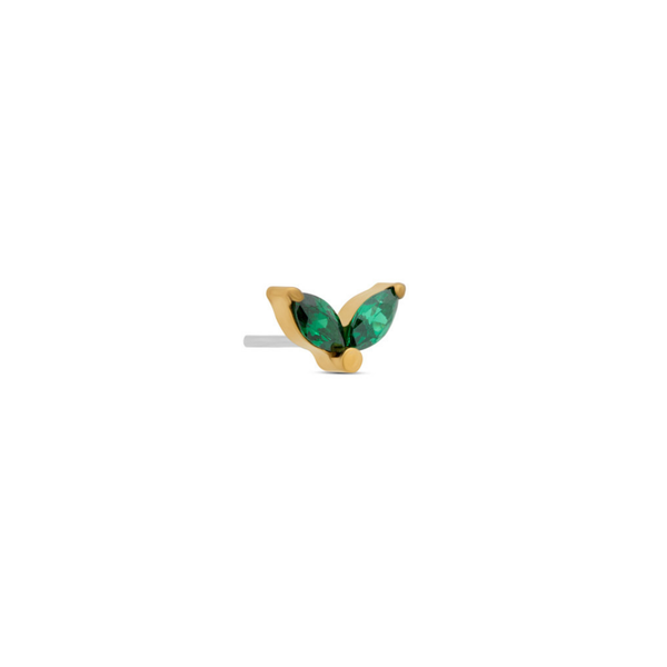 24kt Gold PVD Titanium Threadless 2 Marquise Emerald Attachment