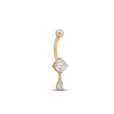 14kt Gold Prong Set Dangle Navel Bar