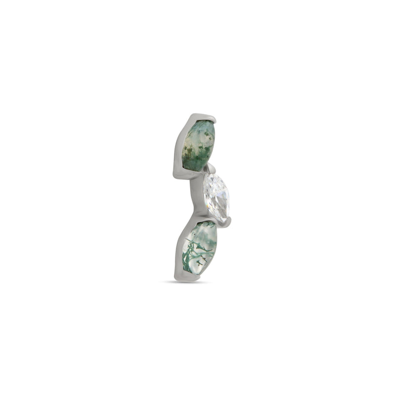 Internally Threaded Tri Marquise Natural Gemstone - Moss Agate Attachment