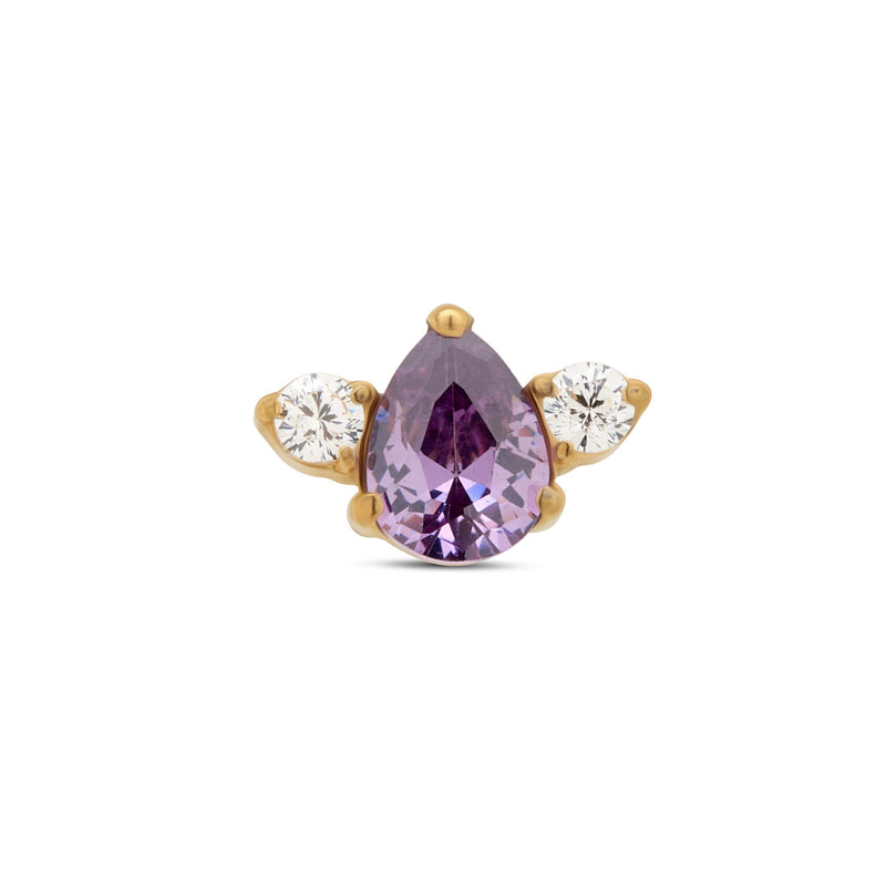 24kt Gold PVD Titanium Threadless 3 Stone Tear Amethyst Attachment