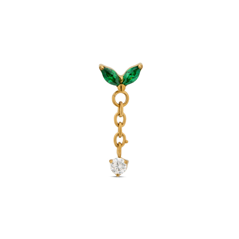 24kt Gold PVD Titanium Threadless  Emerald 2 Marquise w Dangle Attachment