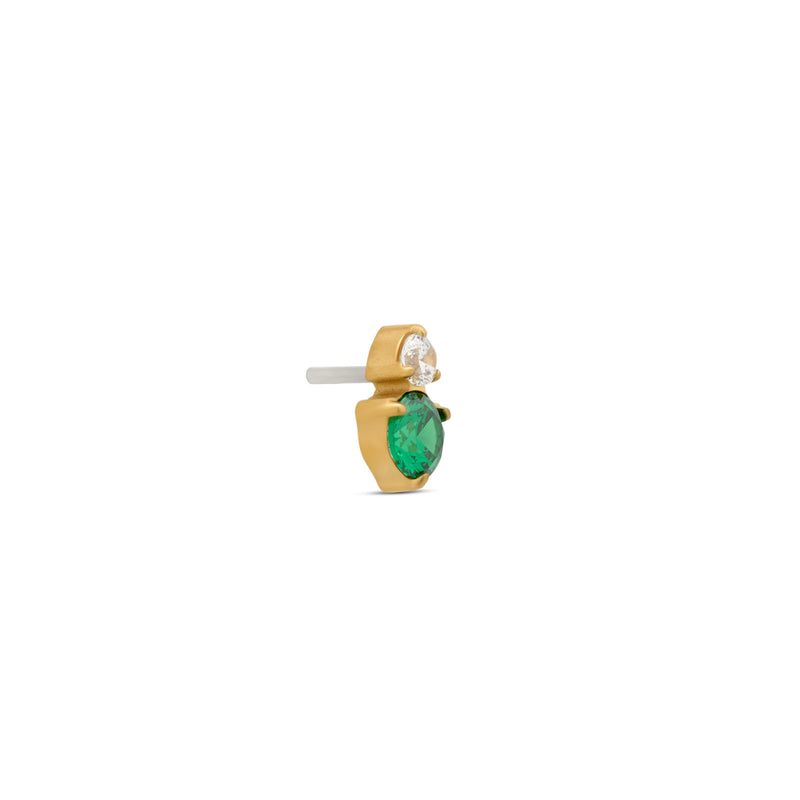 24kt Gold PVD Titanium Threadless Emerald Duo Round Stones Attachment