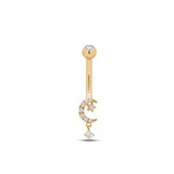 14kt Gold Navel Bar Dangle Moon