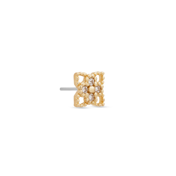 14kt Gold Threadless - Lace Flower w 4 Round CZ