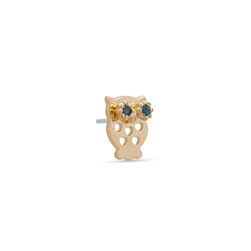 14kt Gold Threadless - Owl With Jewel Eyes