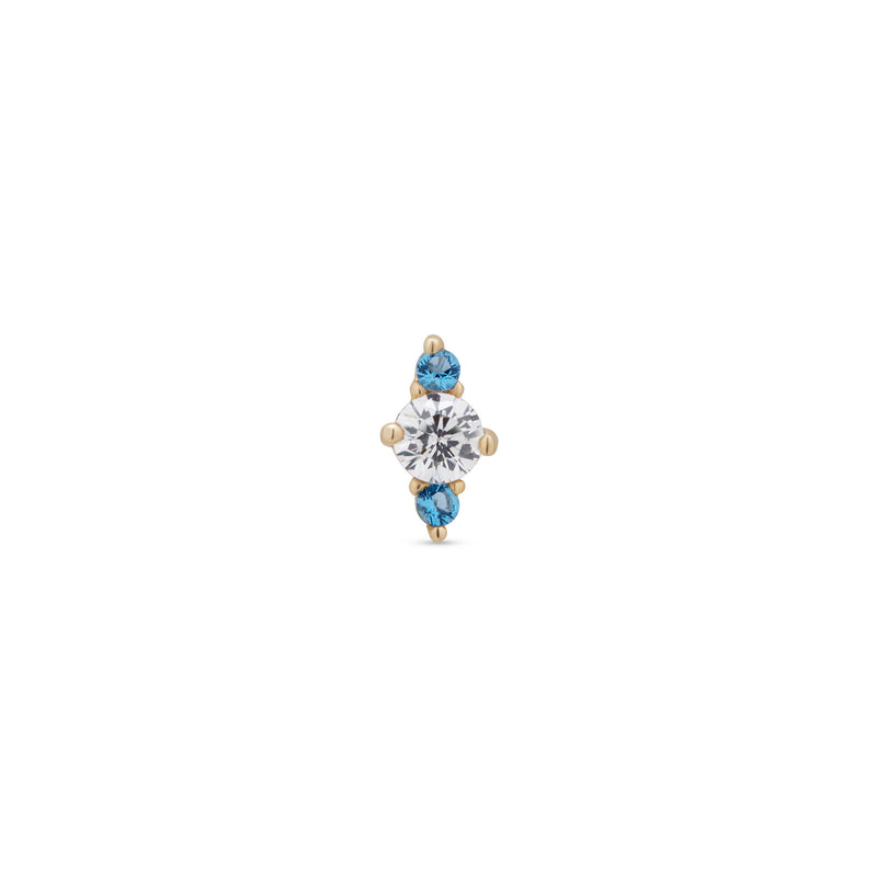 14kt Gold Threadless Sapphire - 2 Round Blue Stones with CZ