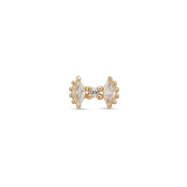 14kt Gold Threadless Wings - 2 Marquise Stones w Center CZ