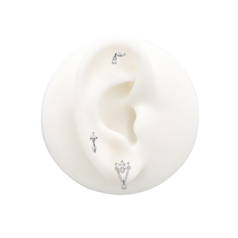 Threadless Marquise Fan With Chain Drop Jewel Attachment