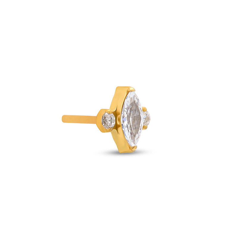 24kt Gold PVD Titanium Threadless Marquise Stone w CZ Attachment