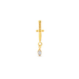 24kt Gold PVD Titanium Threadless Sword Dangle w Oval CZ Attachment