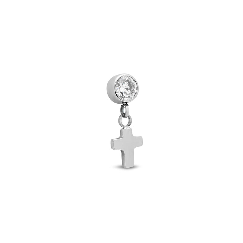 Threadless 4mm Jeweled Dangle Cross Attachment